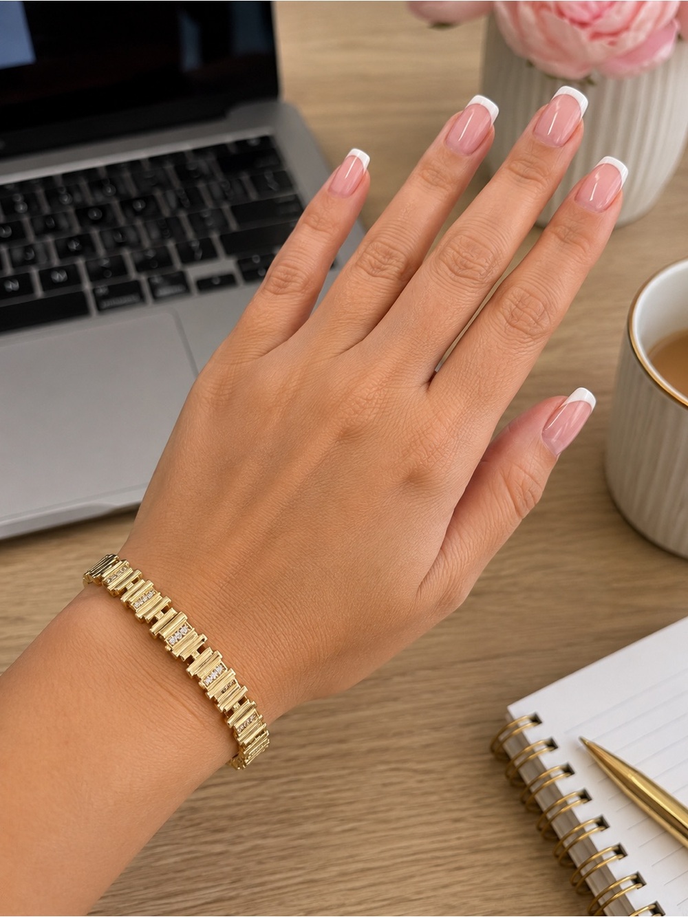 Luxury 14K Gold Finish Geometric Block-Link Bracelet